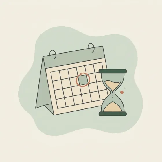 Calendar with a circled date beside an hourglass