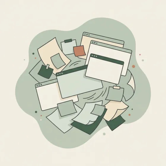 Papers and browser windows piling up